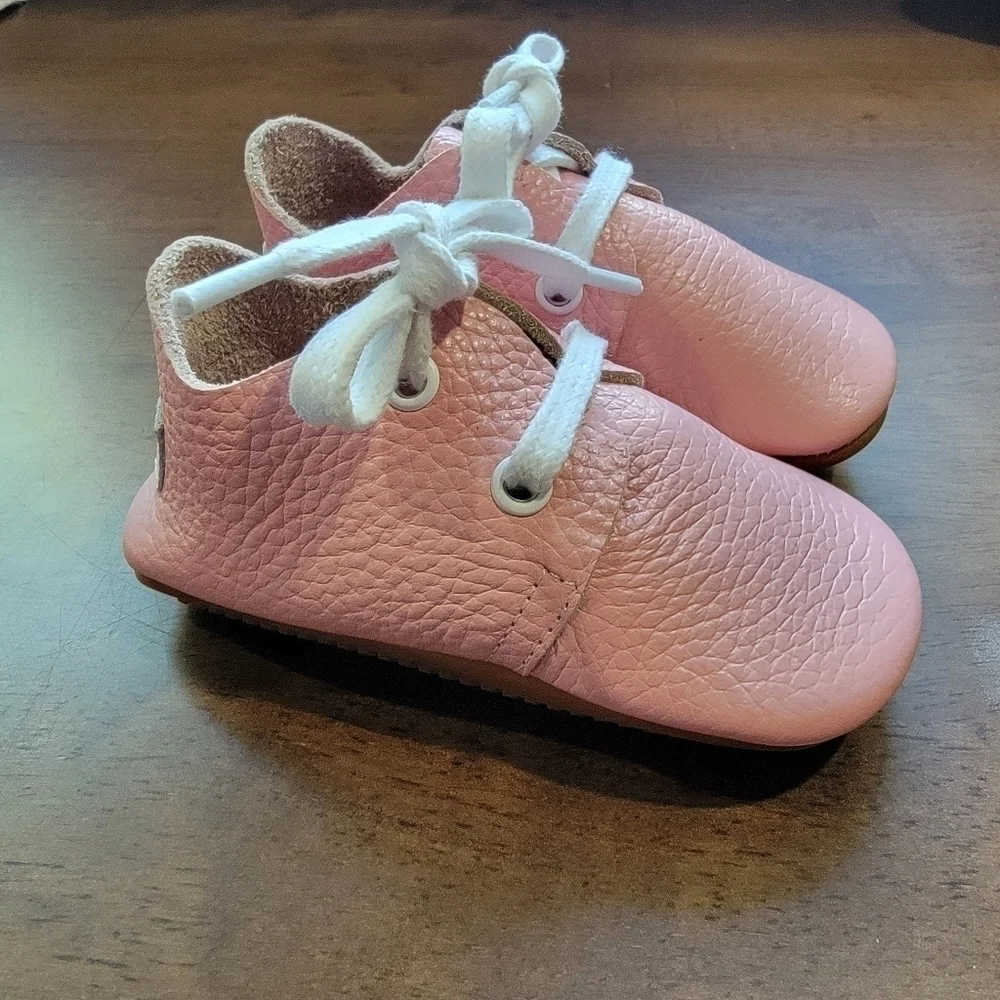 Ella Bonna Pink Baby Shoes Leather Rubber Soles Moccasins Loafers Girl Size 5.5